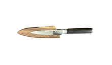 Load image into Gallery viewer, Coltello Utility cm. 13 Xinzuo lama damasco 67 strati con fodero coprilama in legno su misura