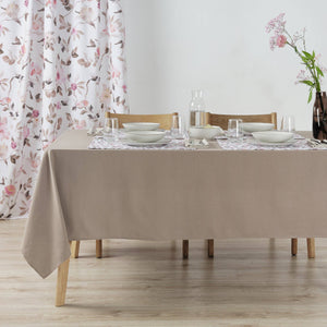 Tovaglia liscia Lino 100% tatto tessuto Marrone: 300x155 cm
