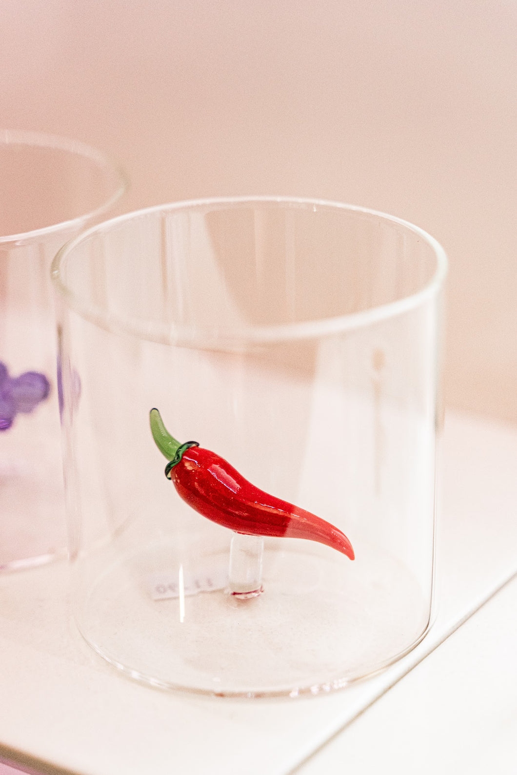 Bicchiere in vetro borosilicato con soggetto peperoncino