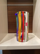 Carica l'immagine nel visualizzatore di Gallery, Brocca in vetro soffiato a cannette verticali multicolor   Made in Italy
