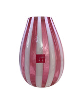 Carica l'immagine nel visualizzatore di Gallery, Vaso in vetro soffiato a cannette verticali rosa/ bianco
