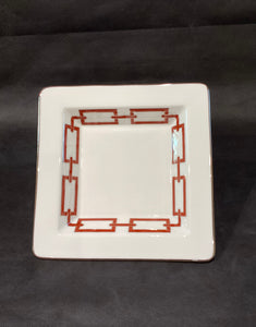 Richard Ginori Vassoio svuotatasche quadrato 18 Gio Ponti dec. Catene rosso scarlatto