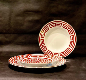 Richard Ginori 1735 Labirinto rosso scarlatto Set di 1 piatto piano, 1 piatto fondo, 1 piatto dessert