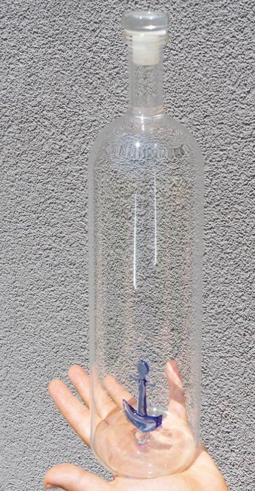 WD Bottiglia in vetro borosilicato con soggetto decorativo Ancora all'interno.